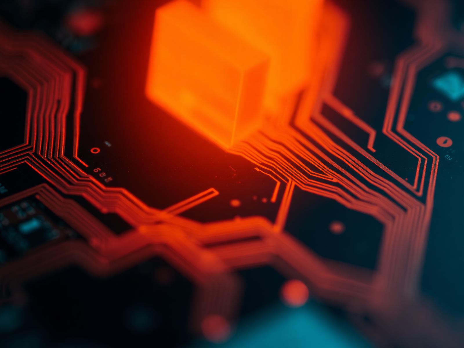 Macro photograph of an illuminated circuit board representing modern computing infrastructure