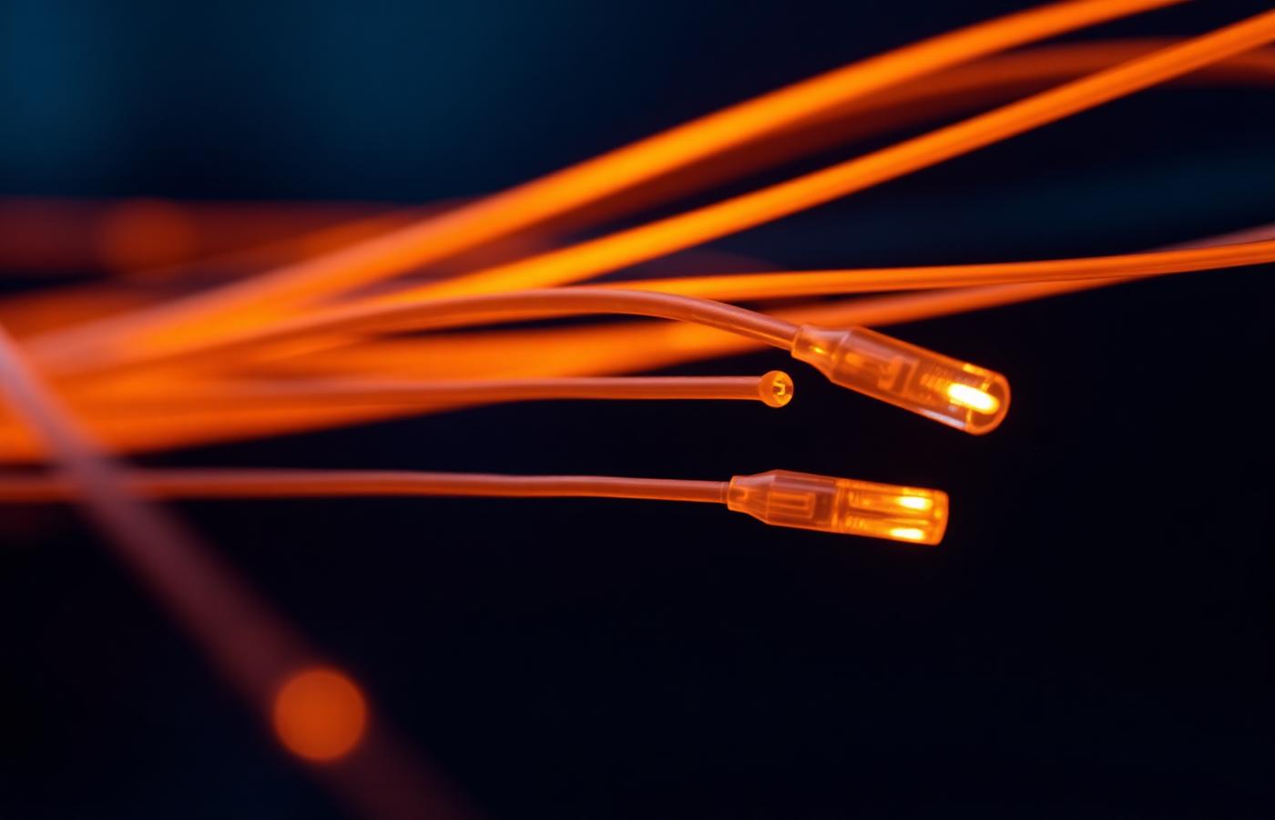 Fibre optic cables glowing amber